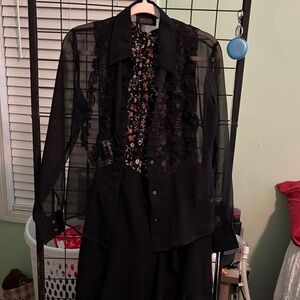 New York & Company Black Floral Blouse